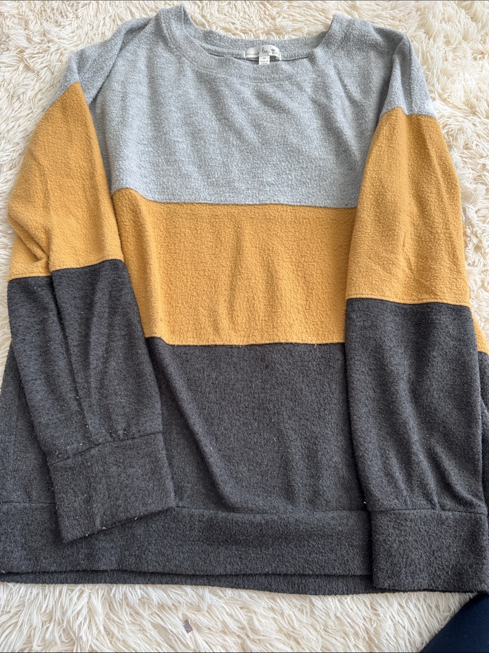 nine britton Women's Colorblock Crewneck Sweater - Light Gray, Mustard, Charcoal